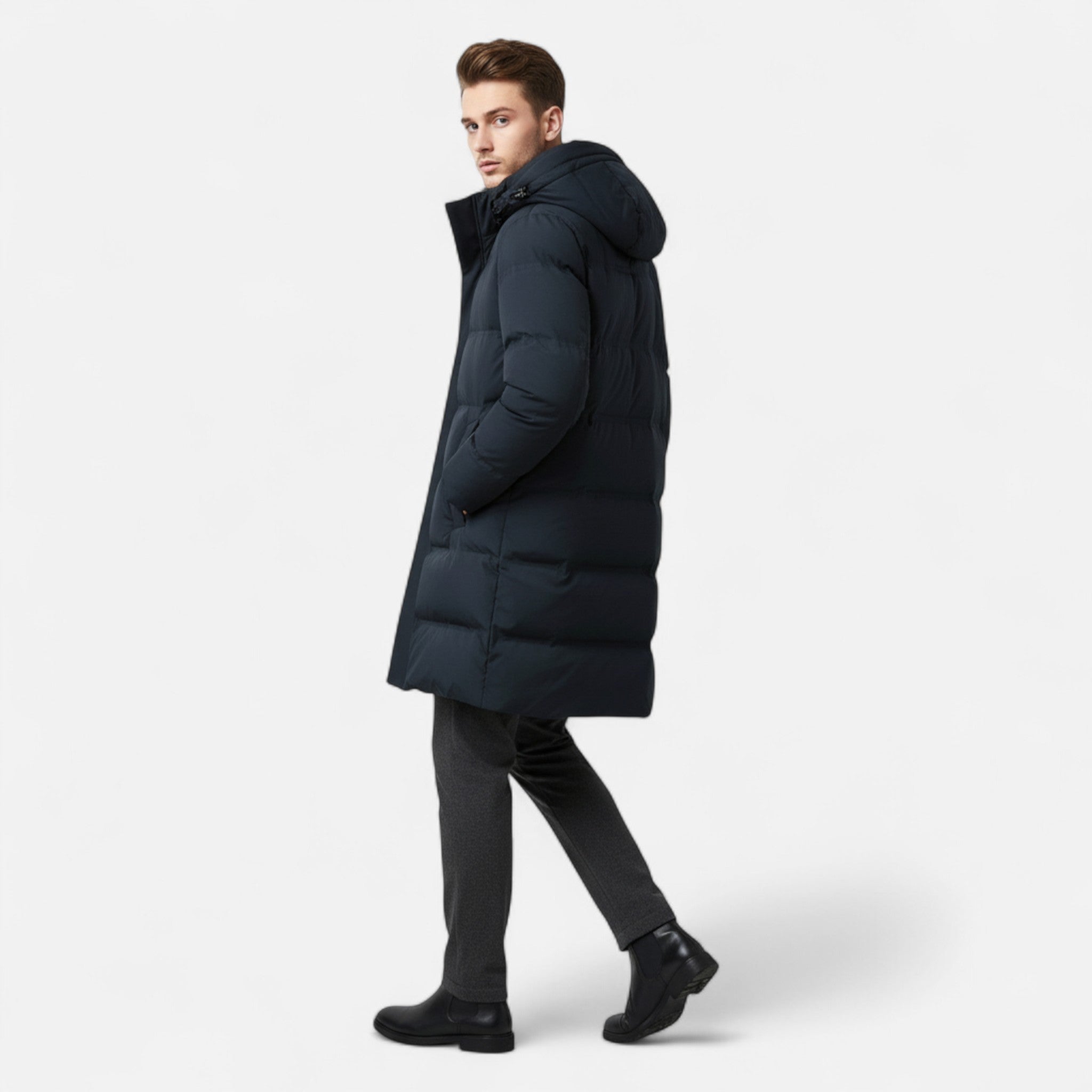 Men’s Premium Down Parka Coat, Hooded, Insulated Elegance + FREE Jumper.